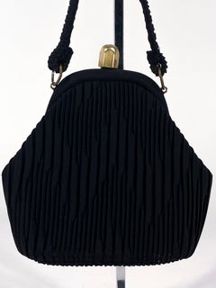 1930s Black Art Deco Handbag with Decorative Pleating