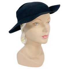 Vintage 1930s Black Asymmetrical Felt Hat with Celluloid Feather Pin