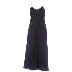 1930S Black Bias Cut Rayon Minimal Slip Dress With Nude Straps