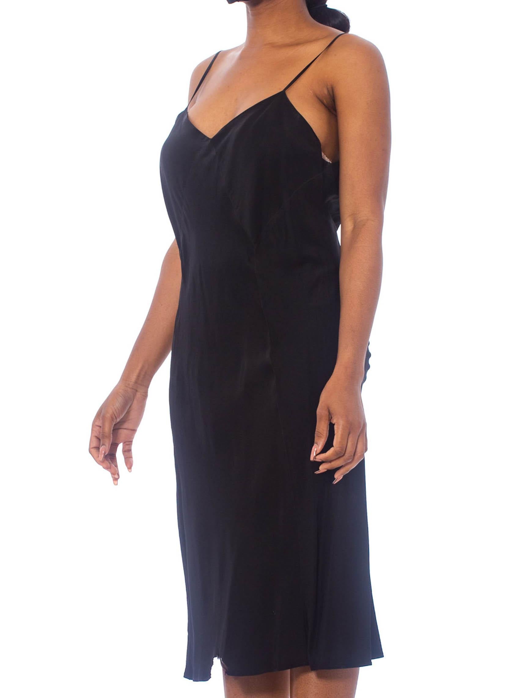 1930S Black Bias Cut Rayon Rare Minimal Slip Dress No Side Seams In Excellent Condition In New York, NY