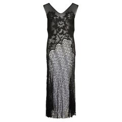 1930s Black Chiffon Applique Bodice and Lace Dress