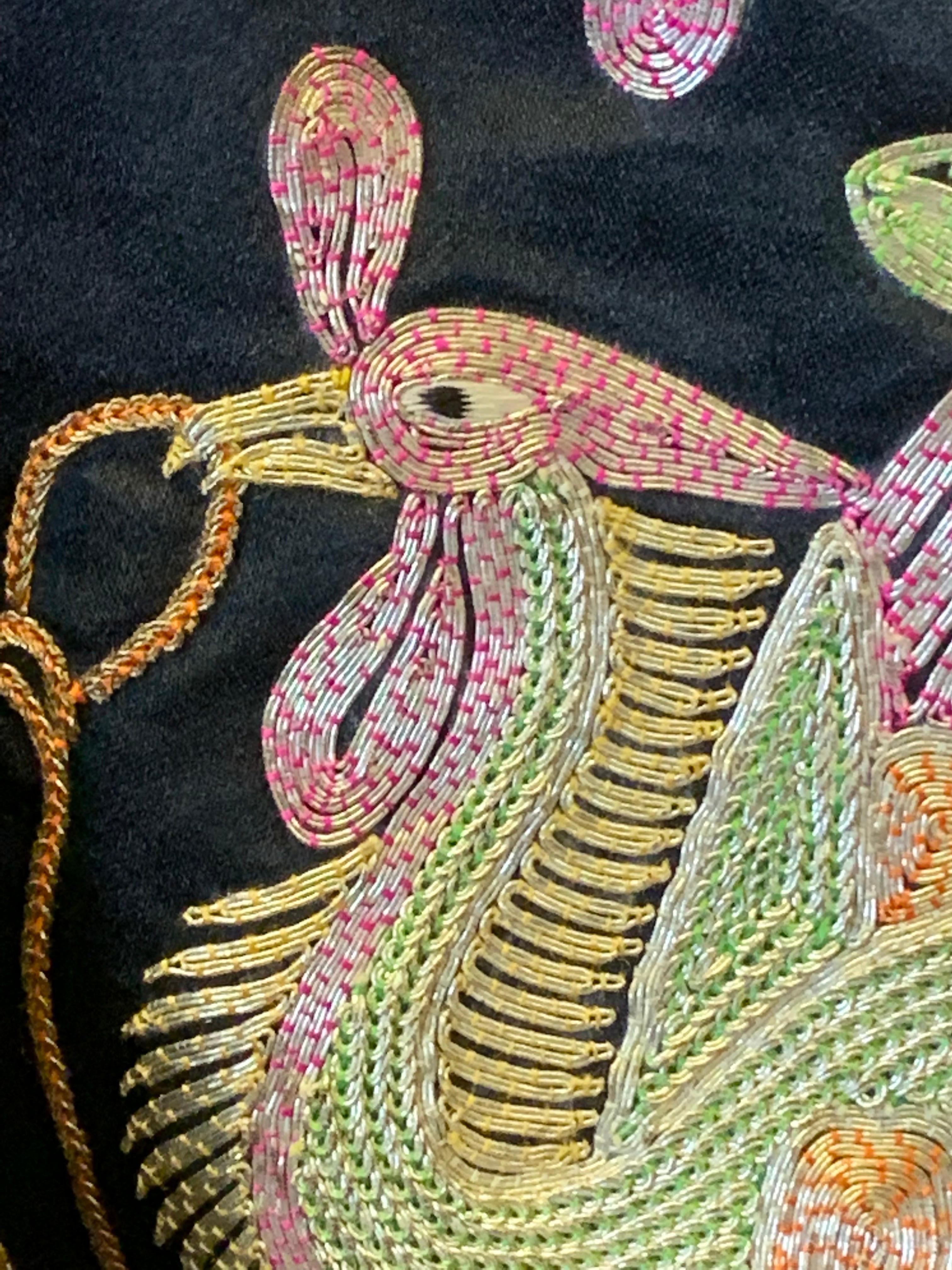 1930s Black Chinese Silk Jacket w Metallic Foil Embroidered Phoenix Birds 12