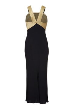 1930s Black Crepe Dress with Embossed Gold Bodice