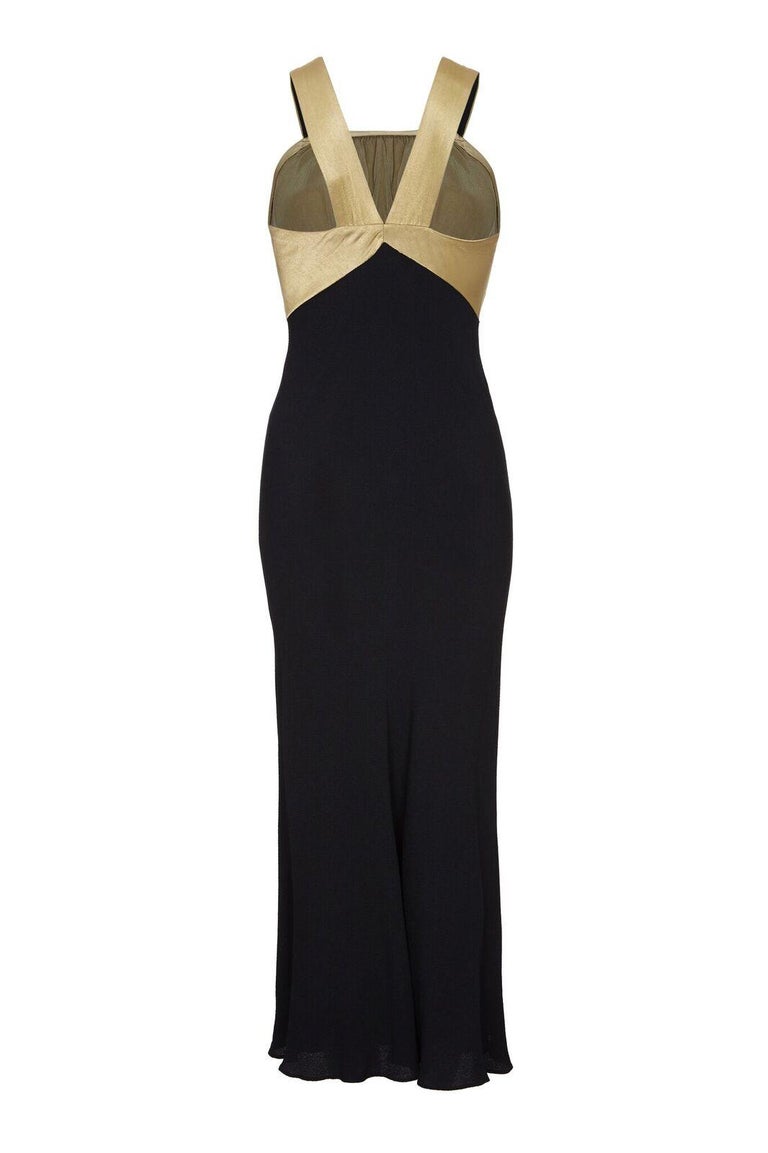 1930s Black Crepe Dress with Embossed Gold Bodice For Sale at 1stDibs