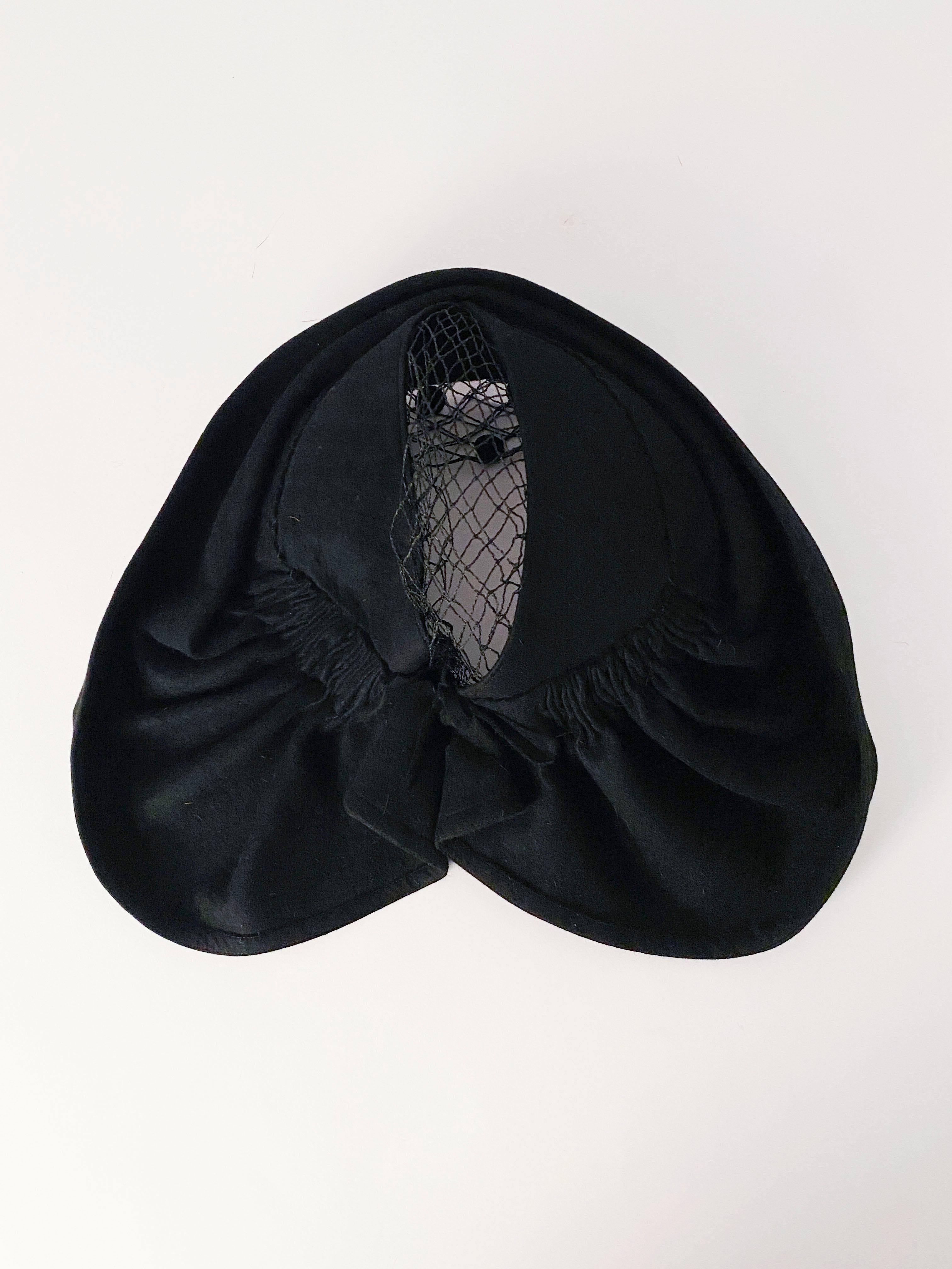 1930s Black Felt Hat with Netting and Back Details 1
