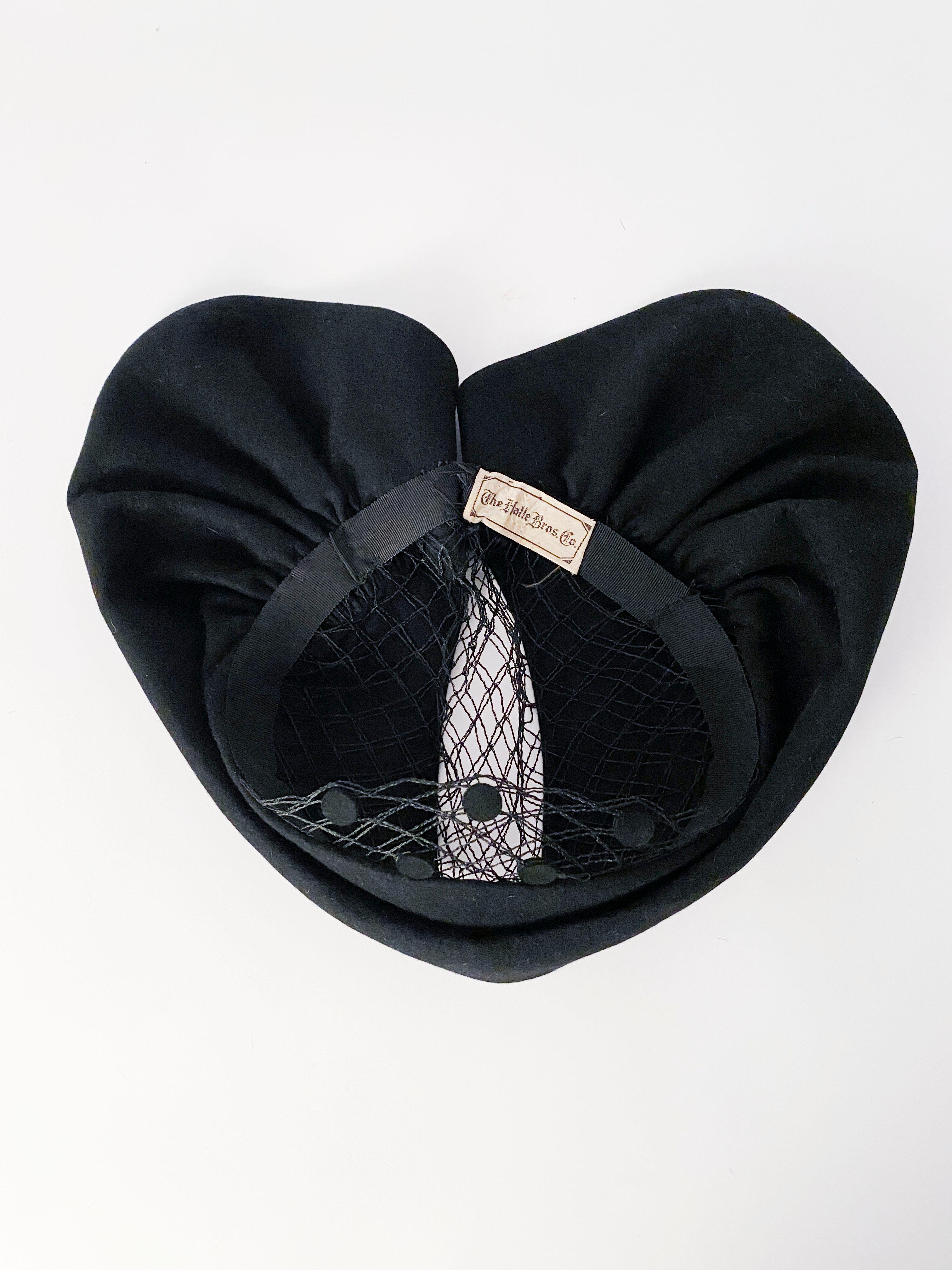 1930s Black Felt Hat with Netting and Back Details 2