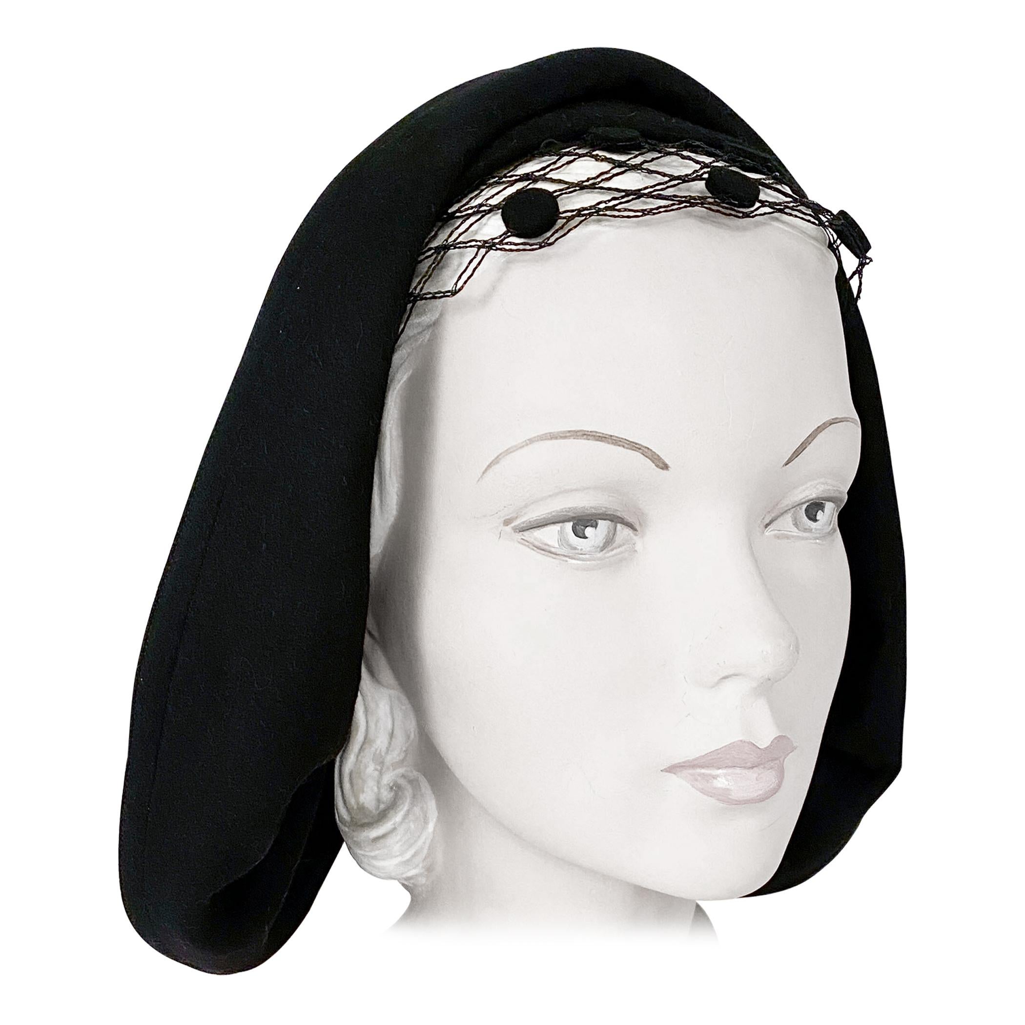 1930s Black Felt Hat with Netting and Back Details