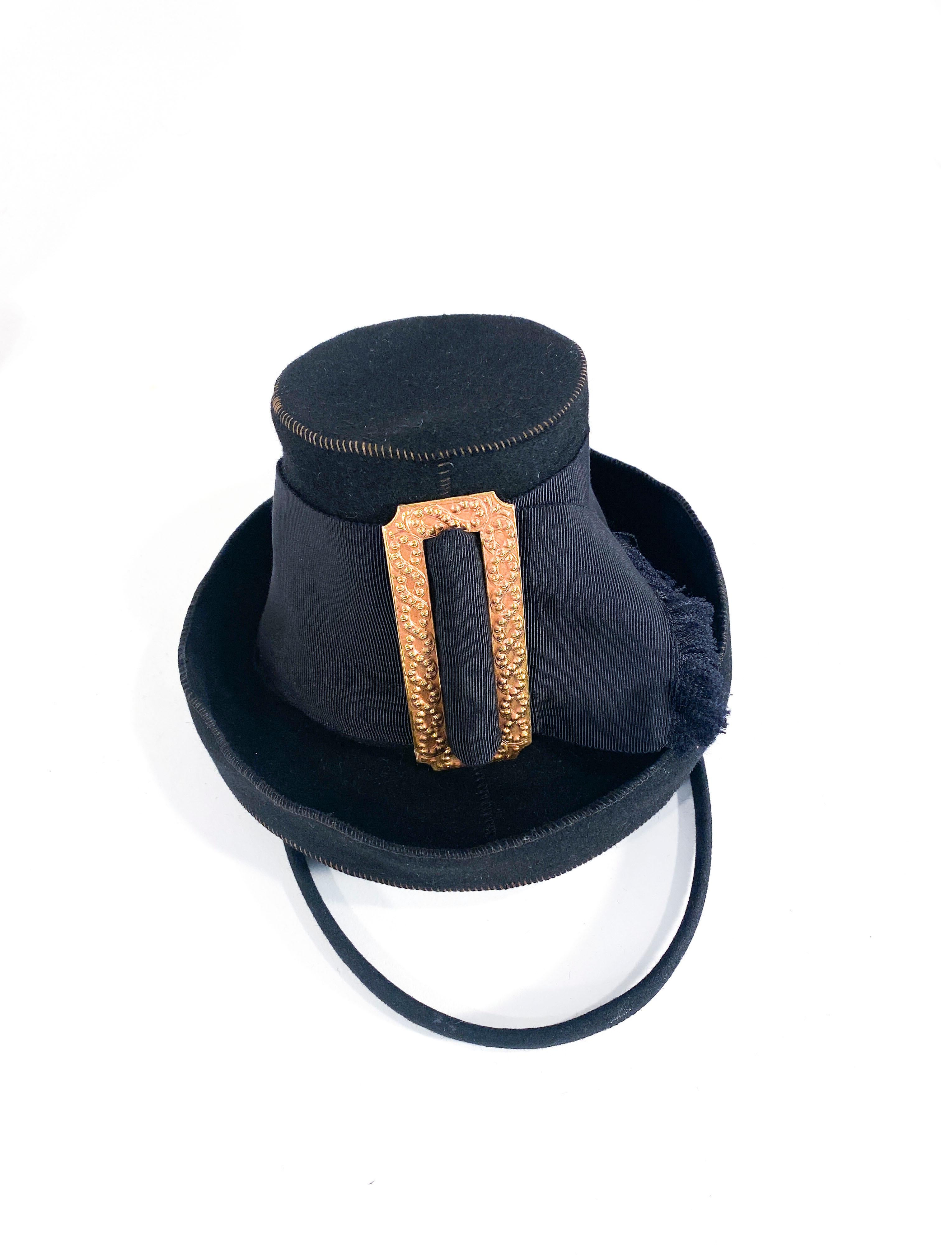 1930s Black Felt Toy Pilgrim Hat  In Good Condition For Sale In San Francisco, CA