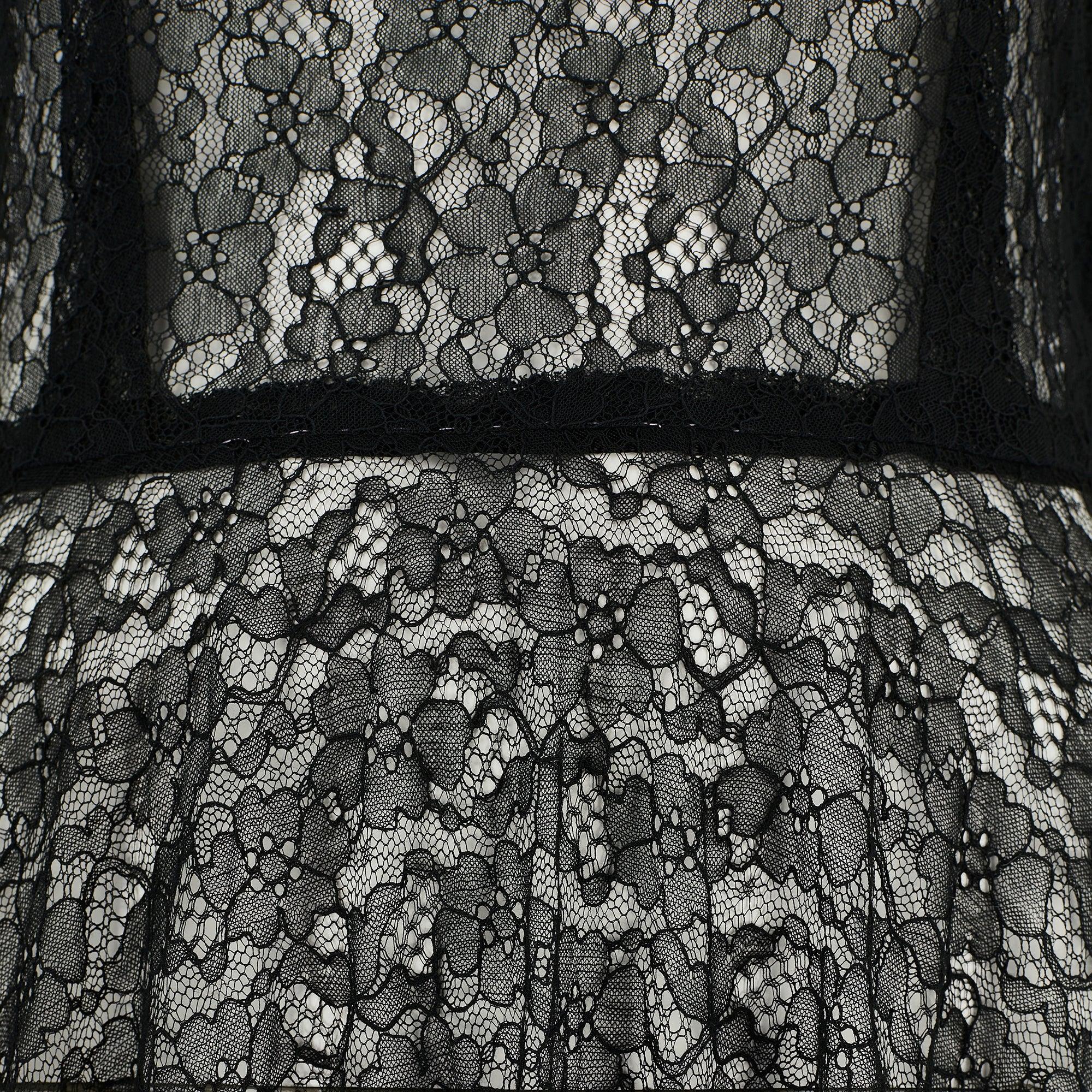 Women's 1930s Black Floral Lace Maxi Dress with Deep Mesh Flounce For Sale