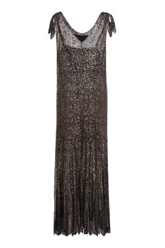 1930s Black & Gold Floral Lace French Lame Dress