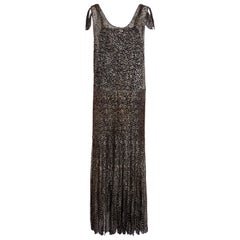 1930s Black & Gold Floral Lace French Lame Dress