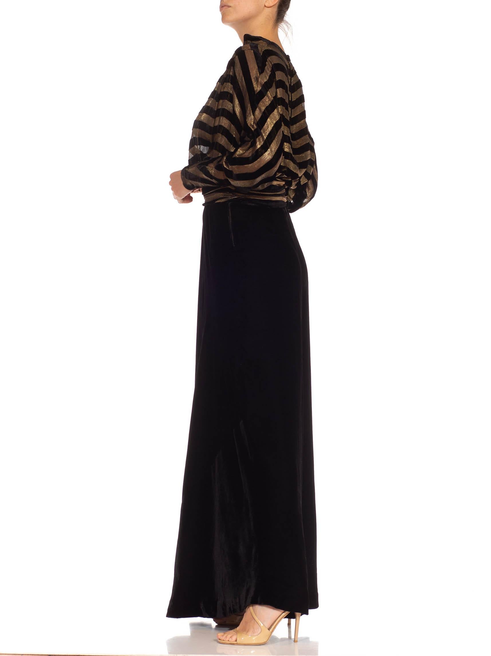 1930S Black & Gold Silk Velvet French Couture Gown In Excellent Condition For Sale In New York, NY