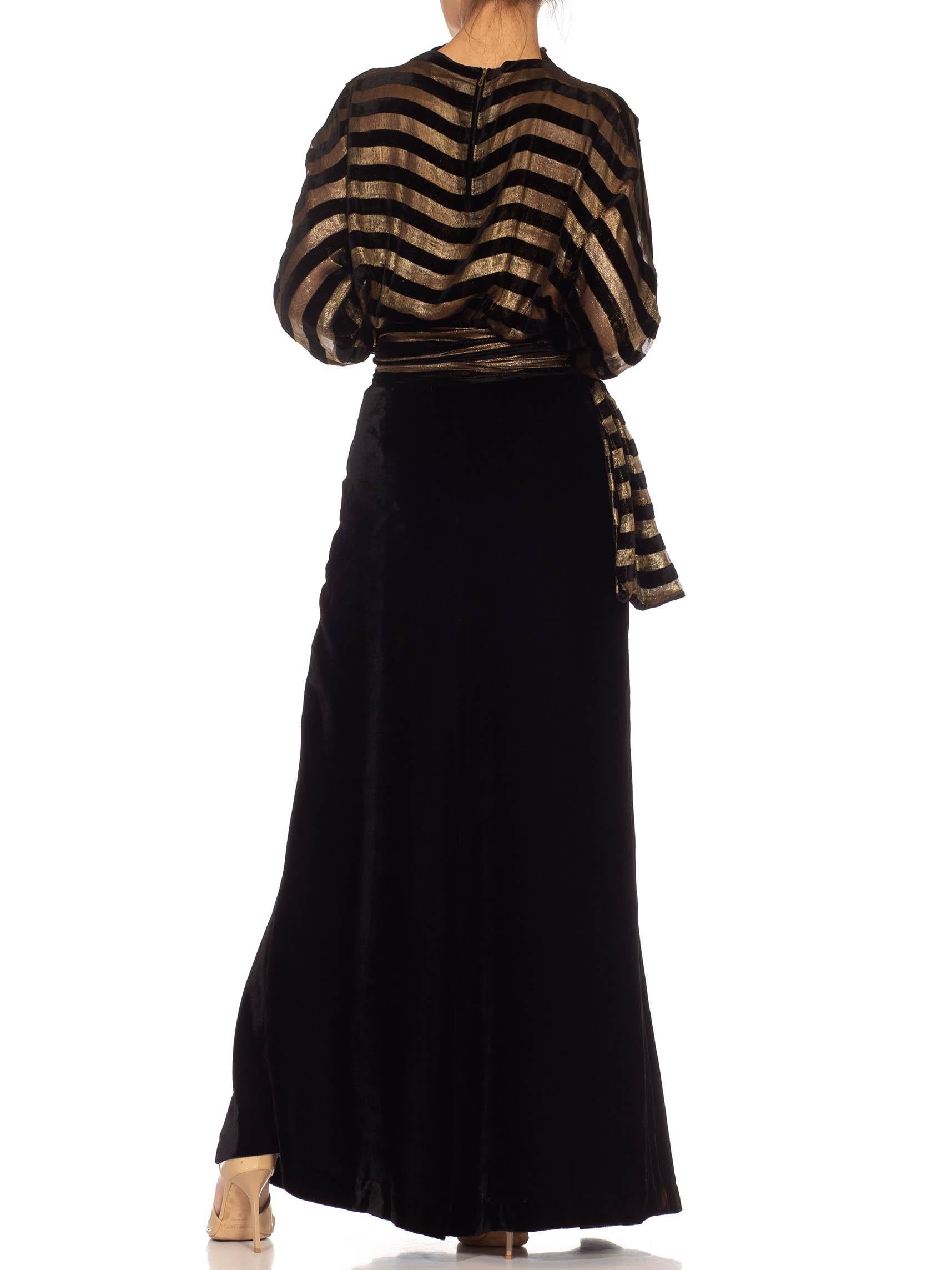 1930S Black & Gold Silk Velvet French Couture Gown For Sale 3