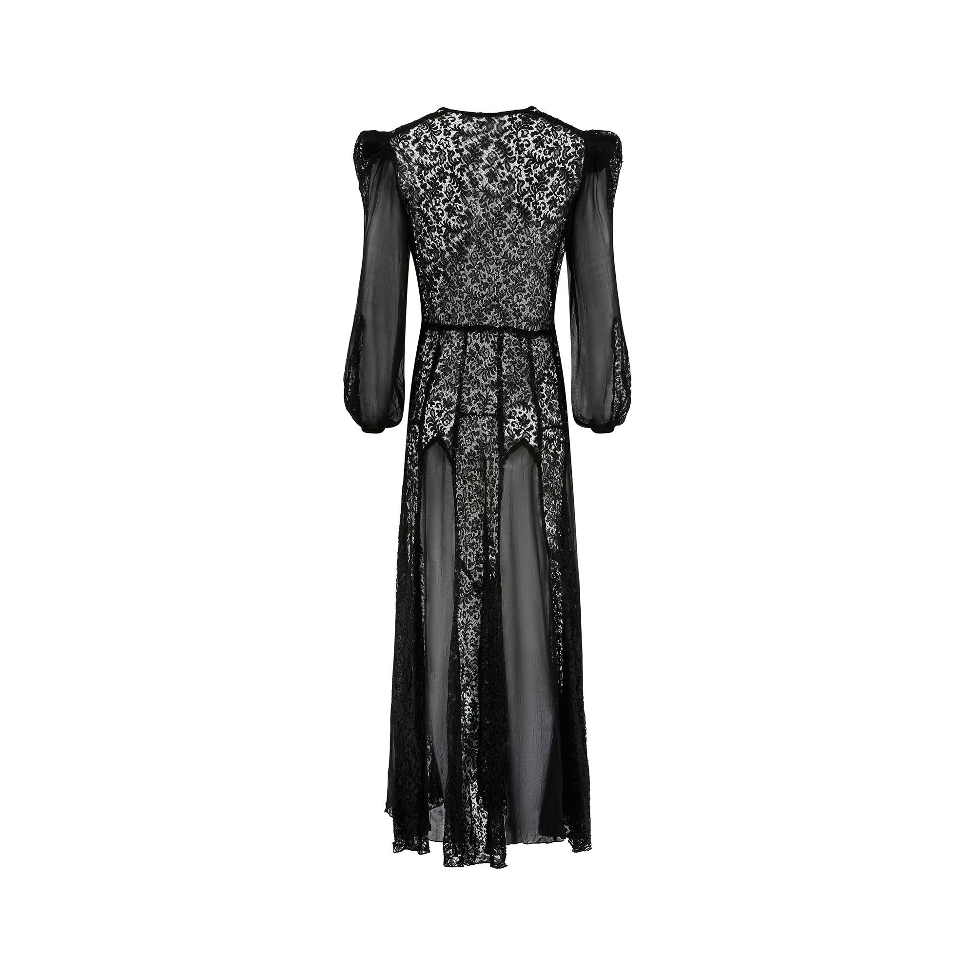 1930s Black Lace and Chiffon Insert Dress In Excellent Condition For Sale In London, GB