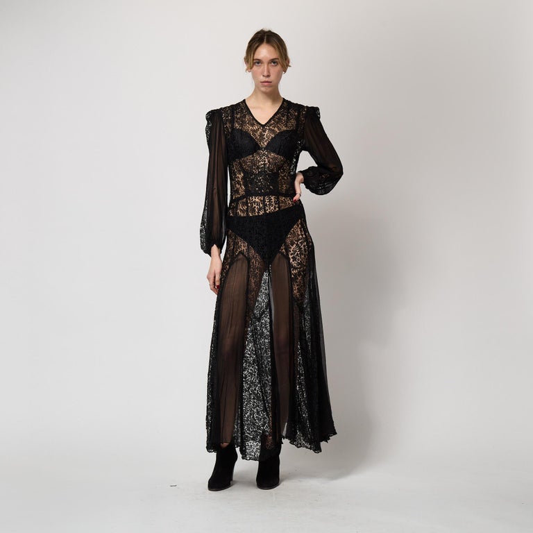 1930s Black Lace And Chiffon Insert Dress