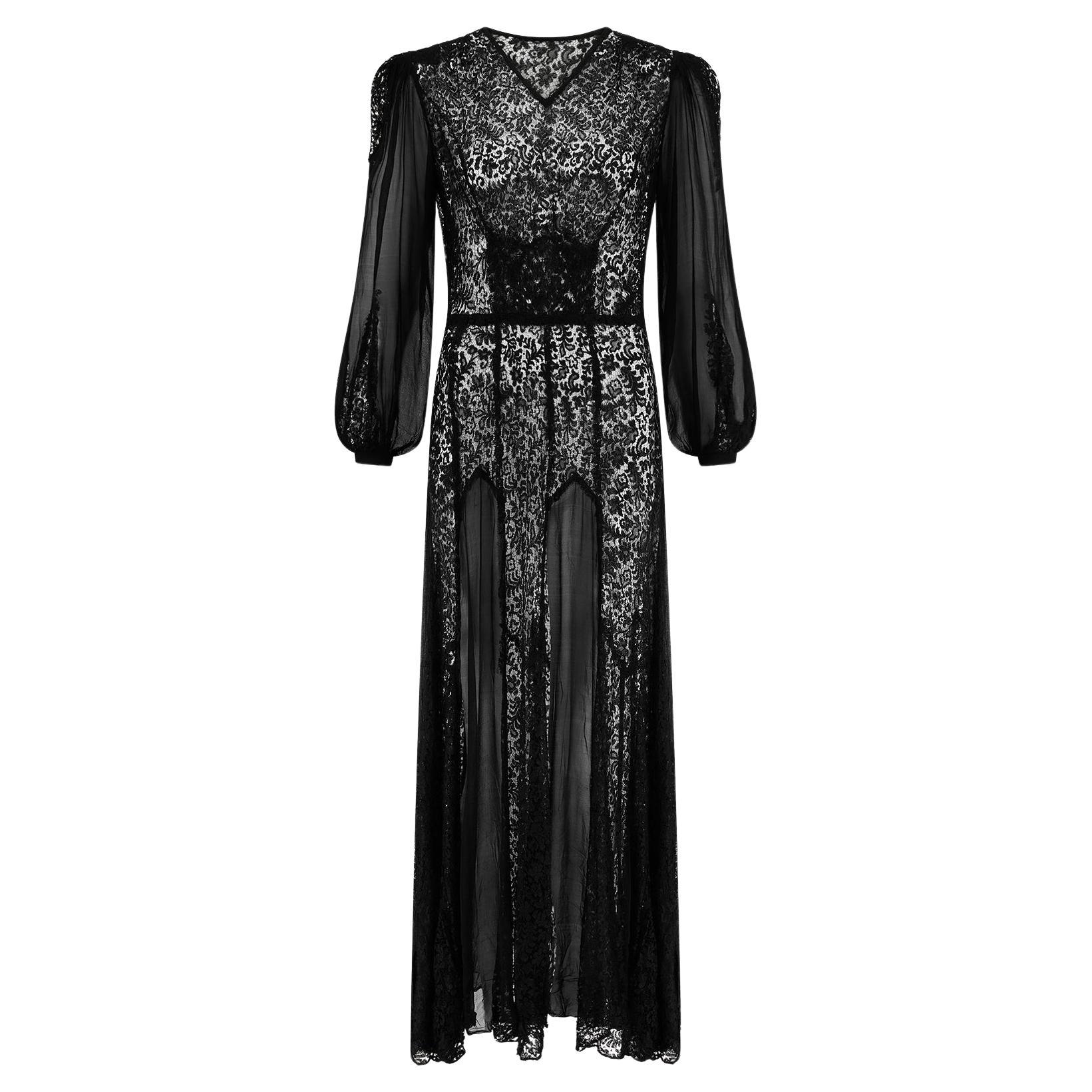 1930s Black Lace and Chiffon Insert Dress For Sale