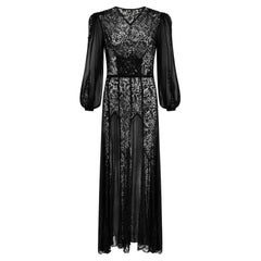 Robe à empiècements en dentelle et mousseline noire des années 1930