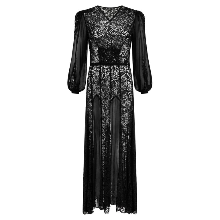 1930s Black Lace And Chiffon Insert Dress