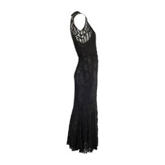 1930s Black Lace Sleeveless Dress with Wrap Over Neckline