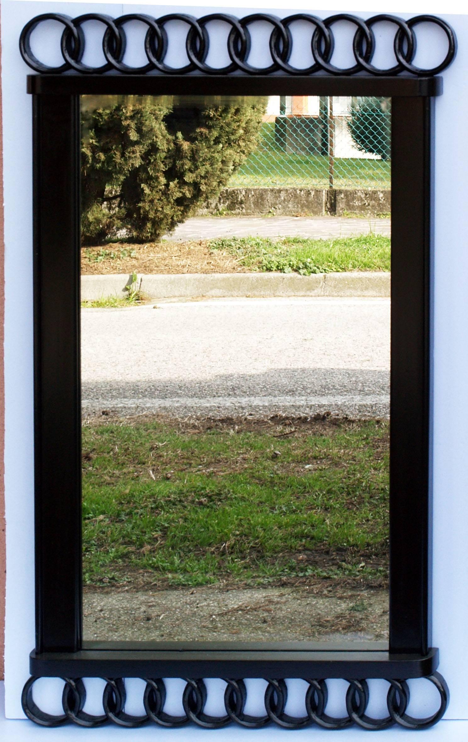 Miroir 1930s Black Laquered Art Deco Mirror  Paolo Buffa attribué à Permanente Mobili en vente