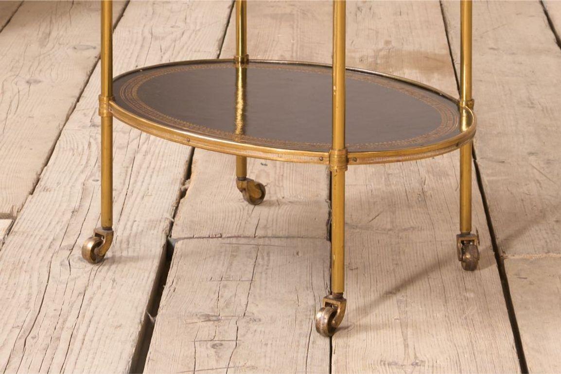 1930's Black leather and brass two tiered drinks table In Good Condition In Malton, GB