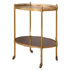 1930's Black leather and brass two tiered drinks table