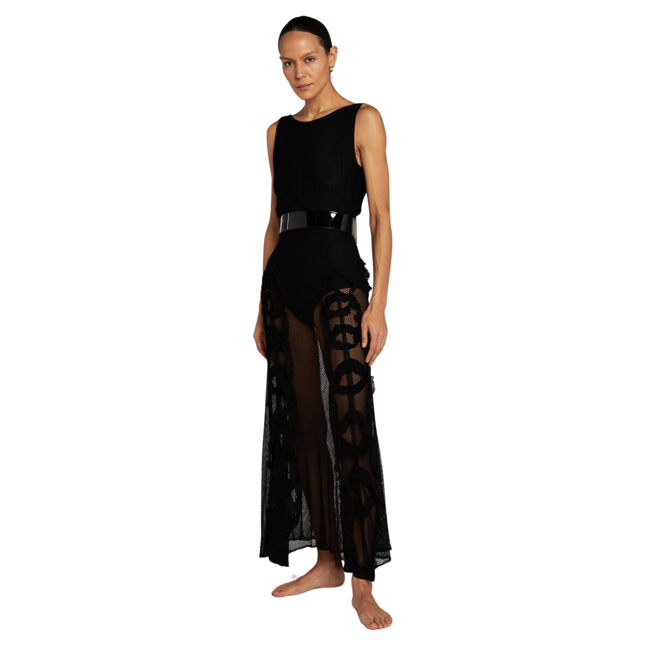 1930s Black Net Dress With Appliqué For Sale