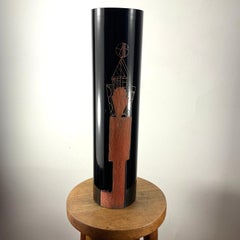 Art Deco Vase by Anatole Riecke in Black Opaline Glass and Red Cubist Figure