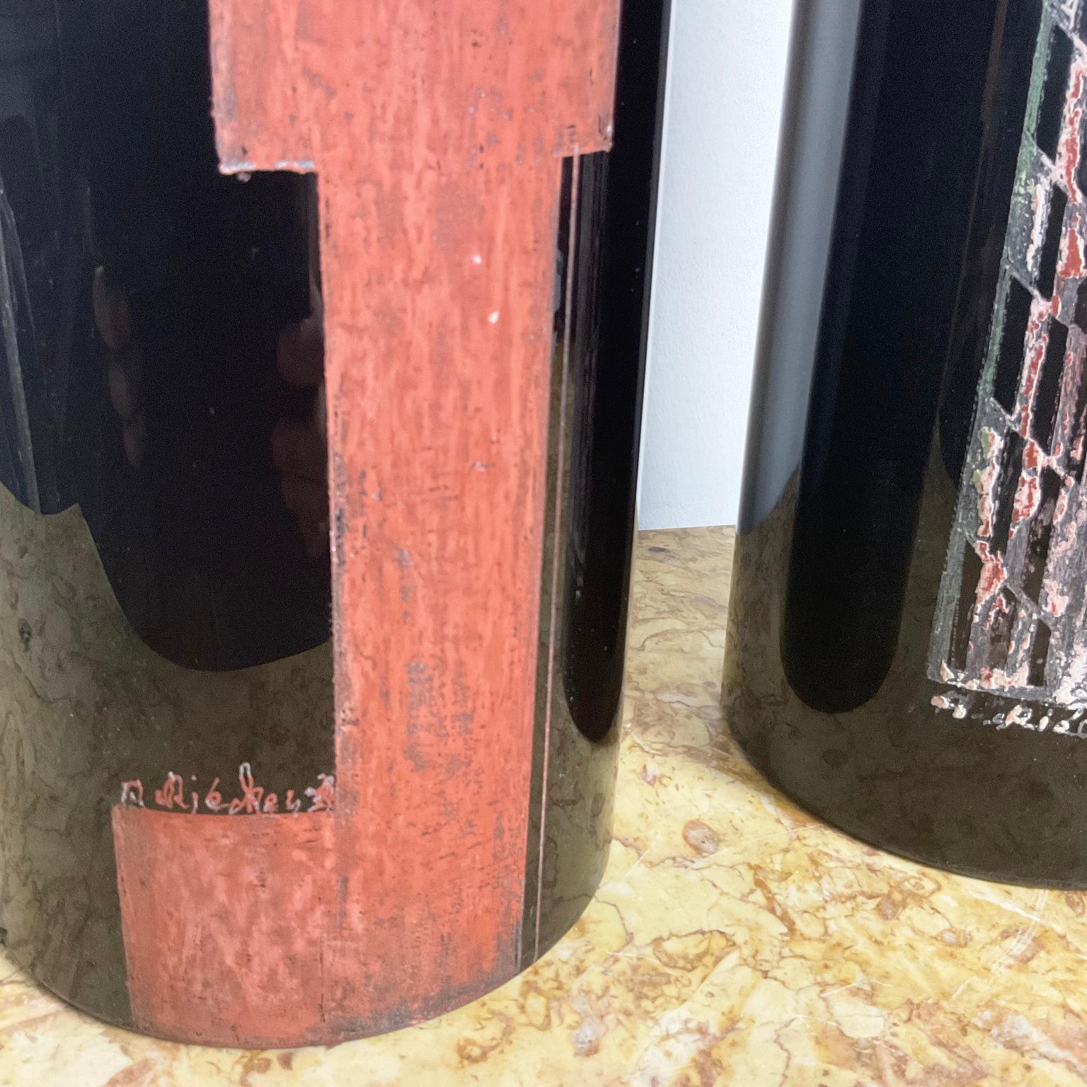 Mid-20th Century 1930s Vase Engraved By Anatole Riecke in Black Opaline with a Red Cubist Figure For Sale