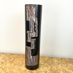 Art Deco Black Opaline Glass Vase by A. Riecke, Hand-Engraved, Circa 1931