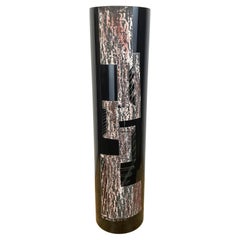 1930s Black Opaline Vase Engraved by Anatole Riecke with Cubist Designed