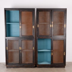 1930s Black Patinated Sliding Screen Door Cabinets, a Pair
