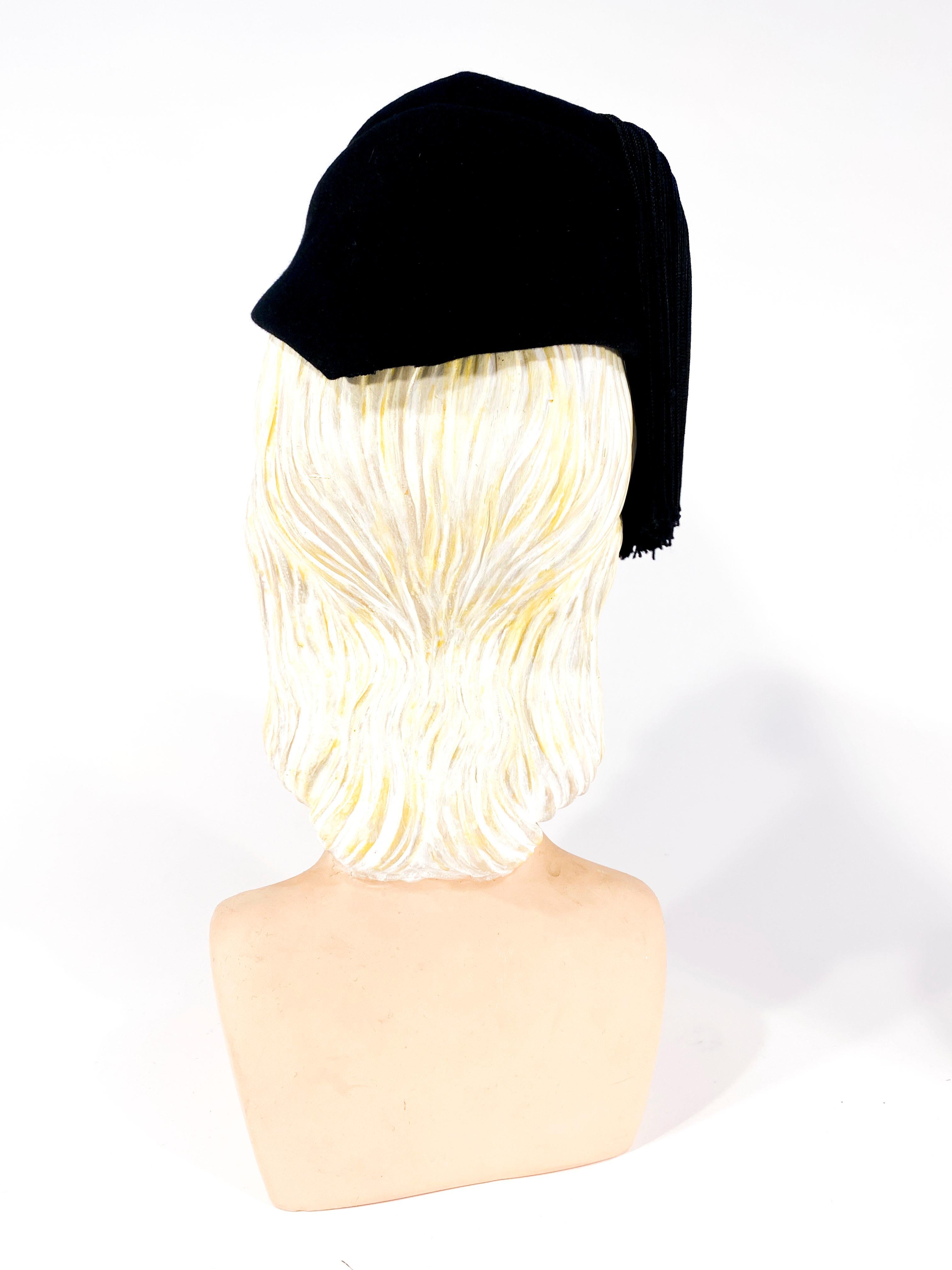 Women's 1930s Black Perch Hat with Silk Tassel Decoration