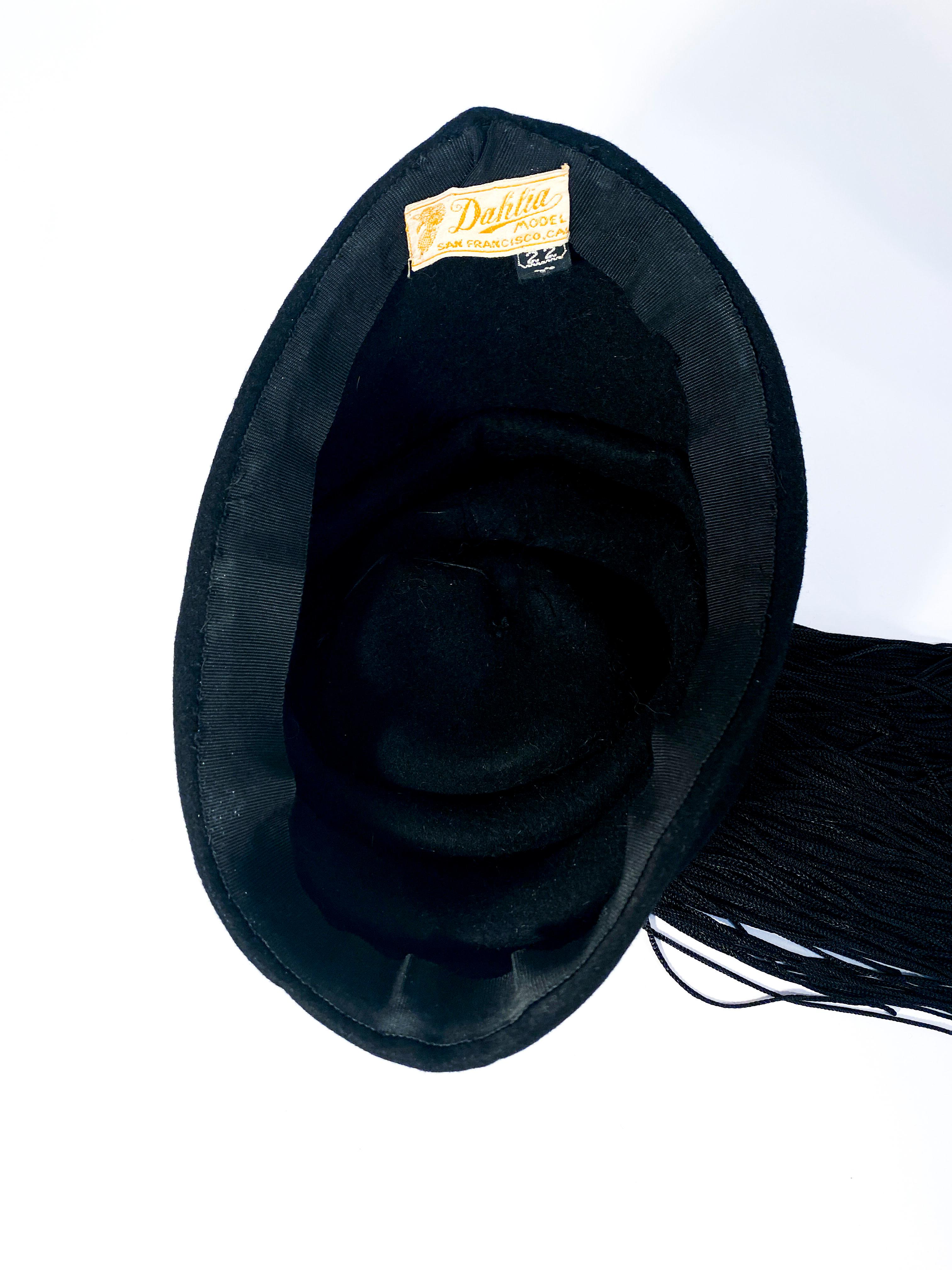 1930s Black Perch Hat with Silk Tassel Decoration 2