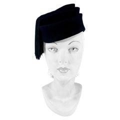 1930s Black Perch Hat with Silk Tassel Decoration