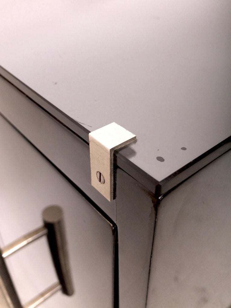 1930s Black Piano Lacquer Dry Bar with Art Deco Pattern from France For