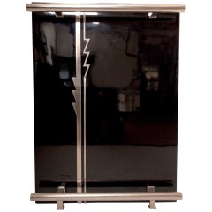 1930s Black Piano Lacquer Dry Bar with Art Deco Pattern from France