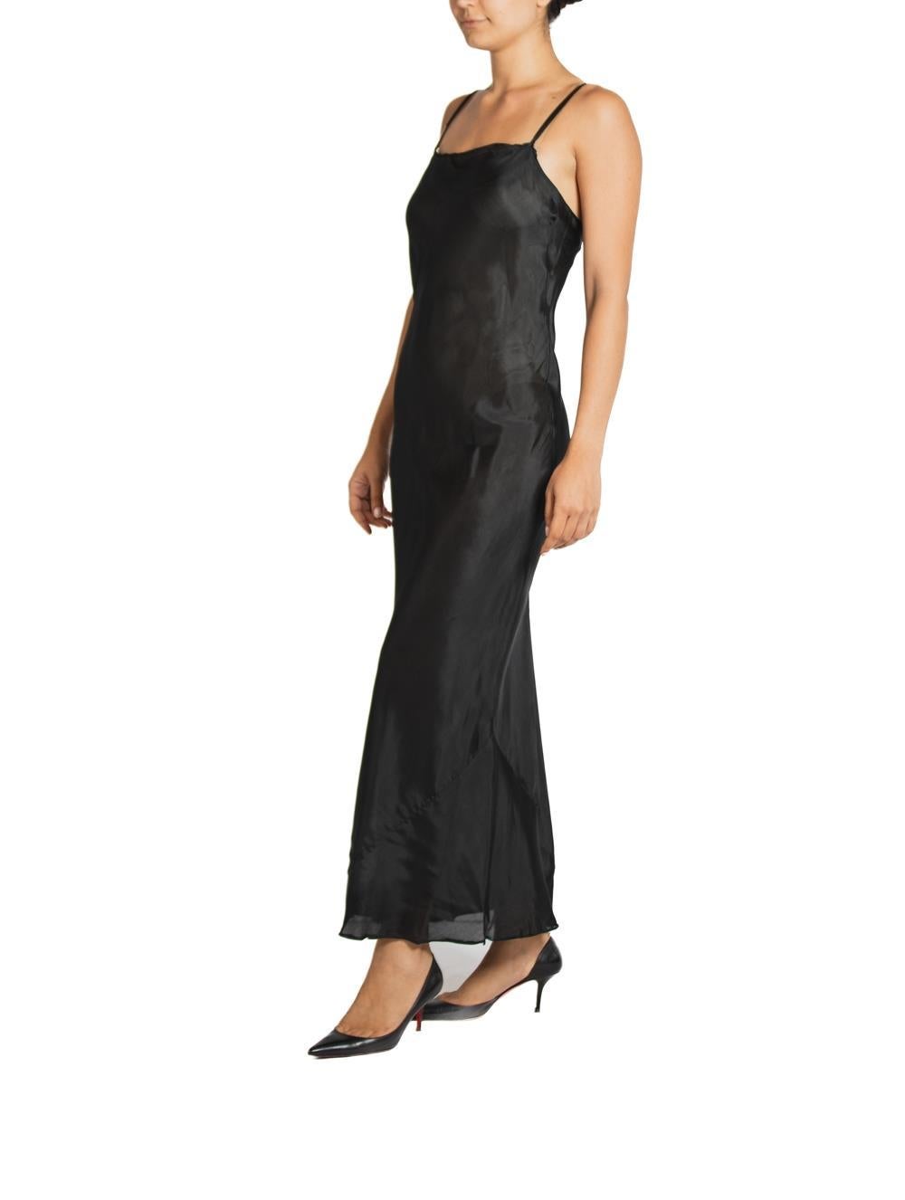 1930S Black Rayon Sheer Slip In Excellent Condition For Sale In New York, NY