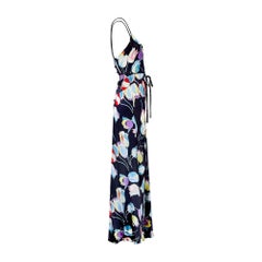 1930s Black Satin Tulip Print Dress