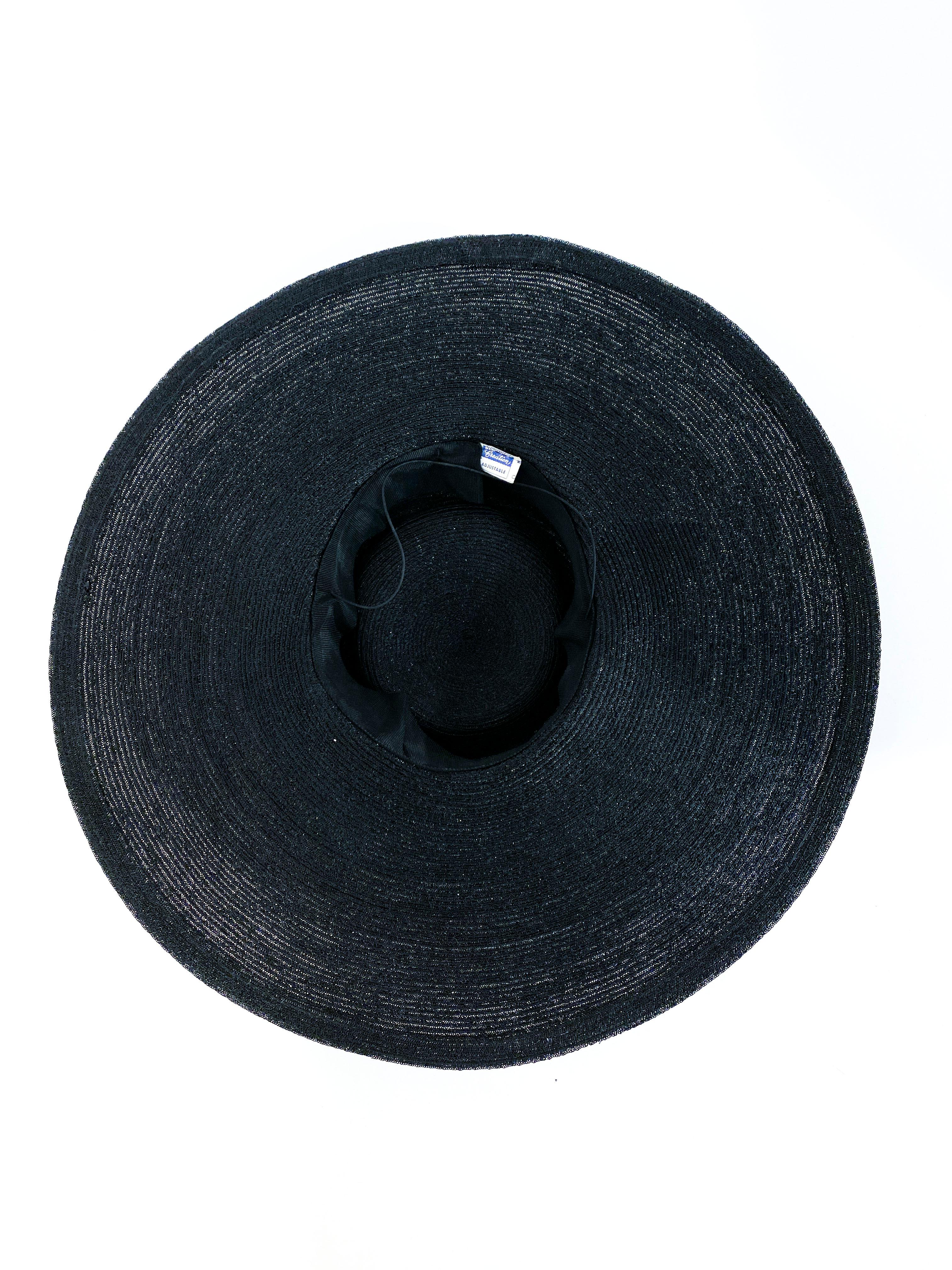 Chapeau soucoupe noir des années 1930 avec bandeau décoré en vente 1