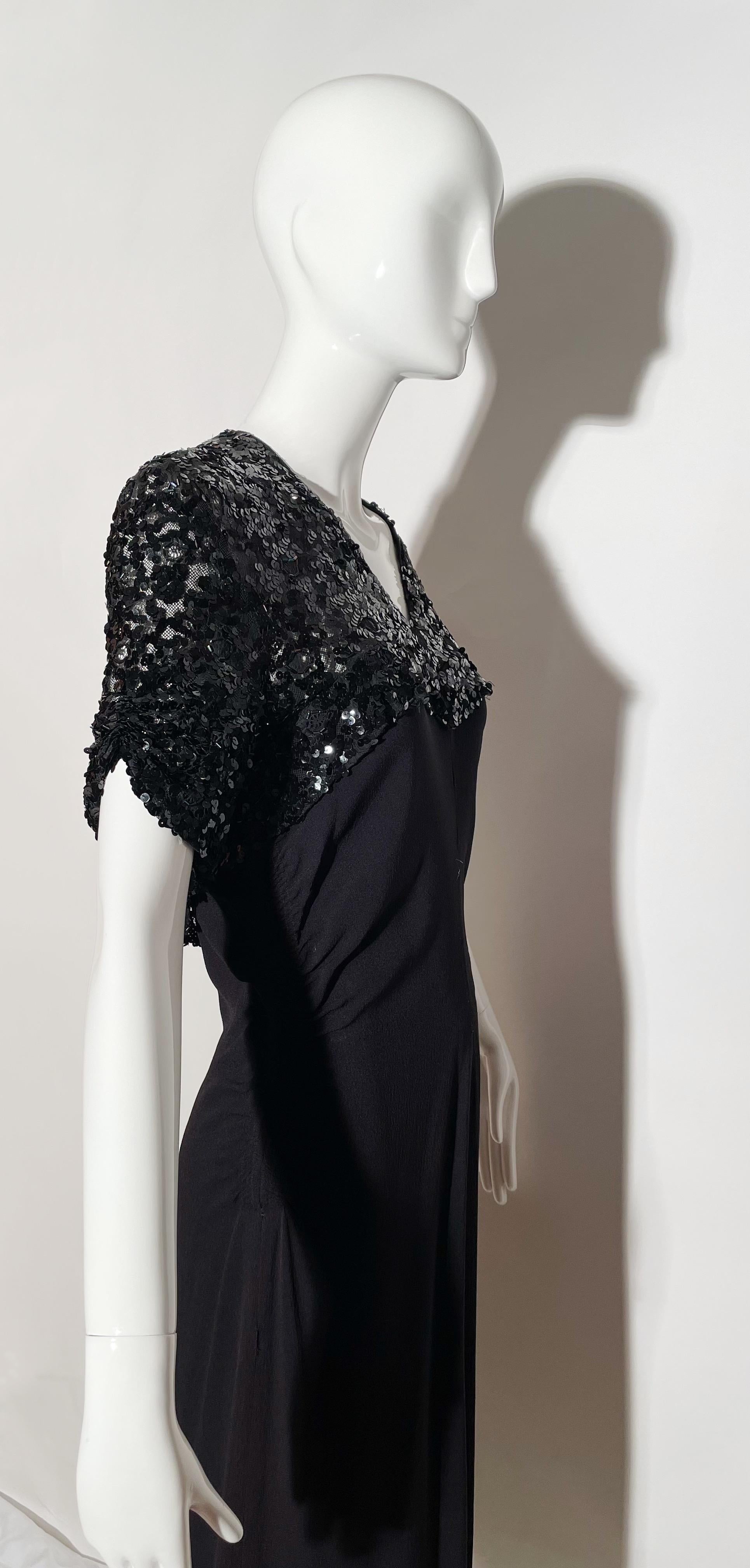 1930s Black Sequin Dress In Excellent Condition For Sale In Los Angeles, CA