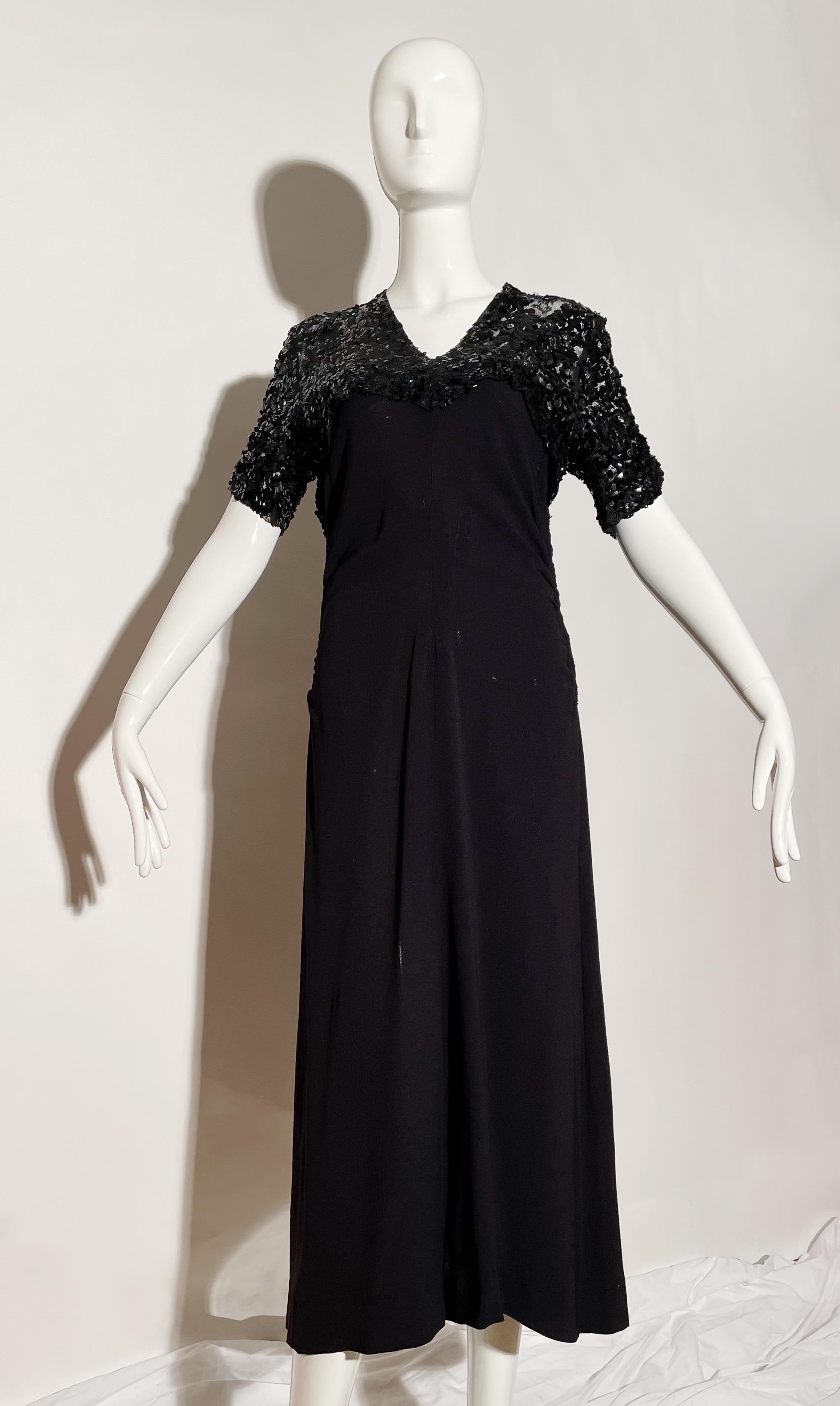 Women's 1930s Black Sequin Dress For Sale