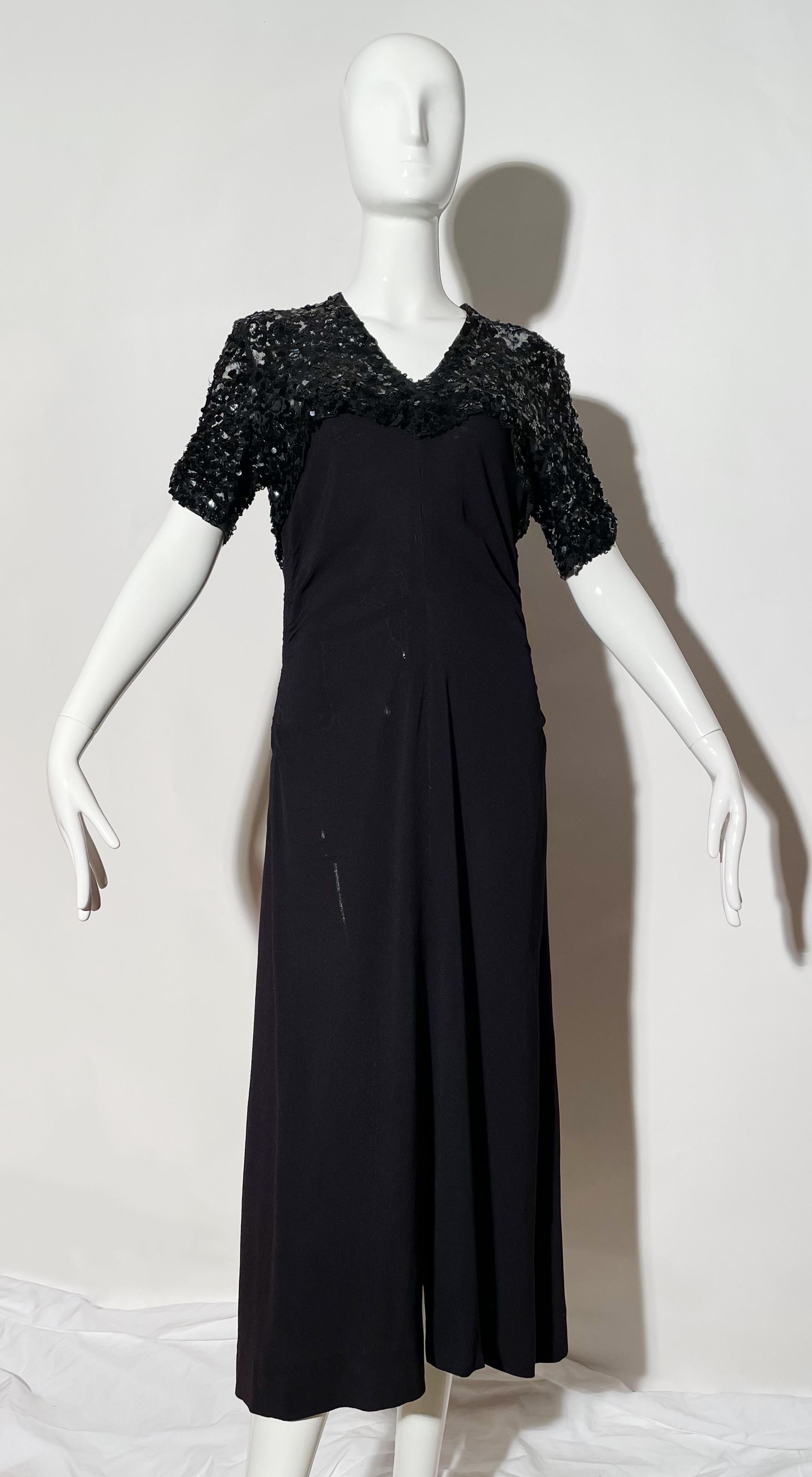 1930s Black Sequin Dress For Sale 5