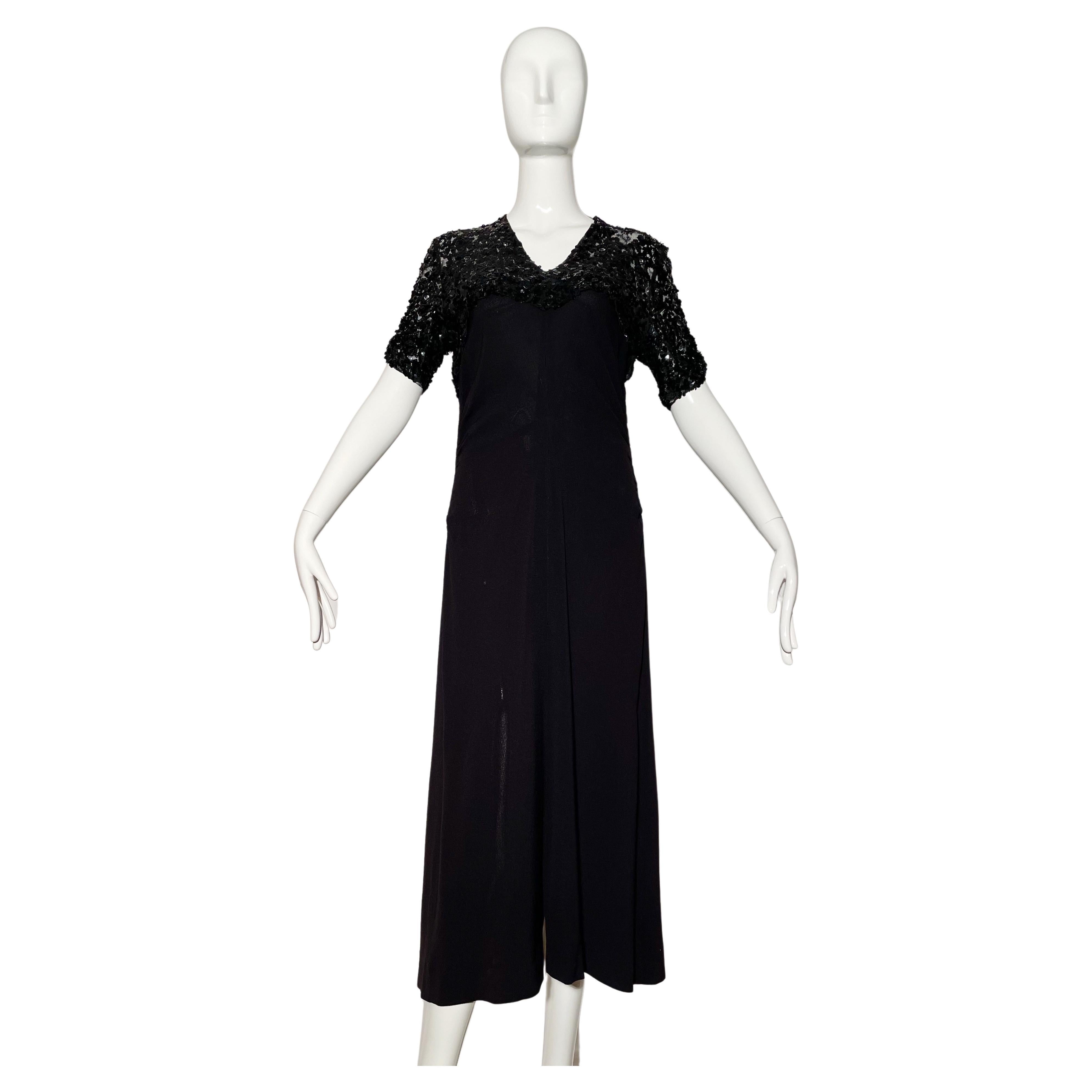 1930s Black Sequin Dress For Sale