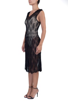 1930S Black Sheer Rayon & Silk Knit Dress