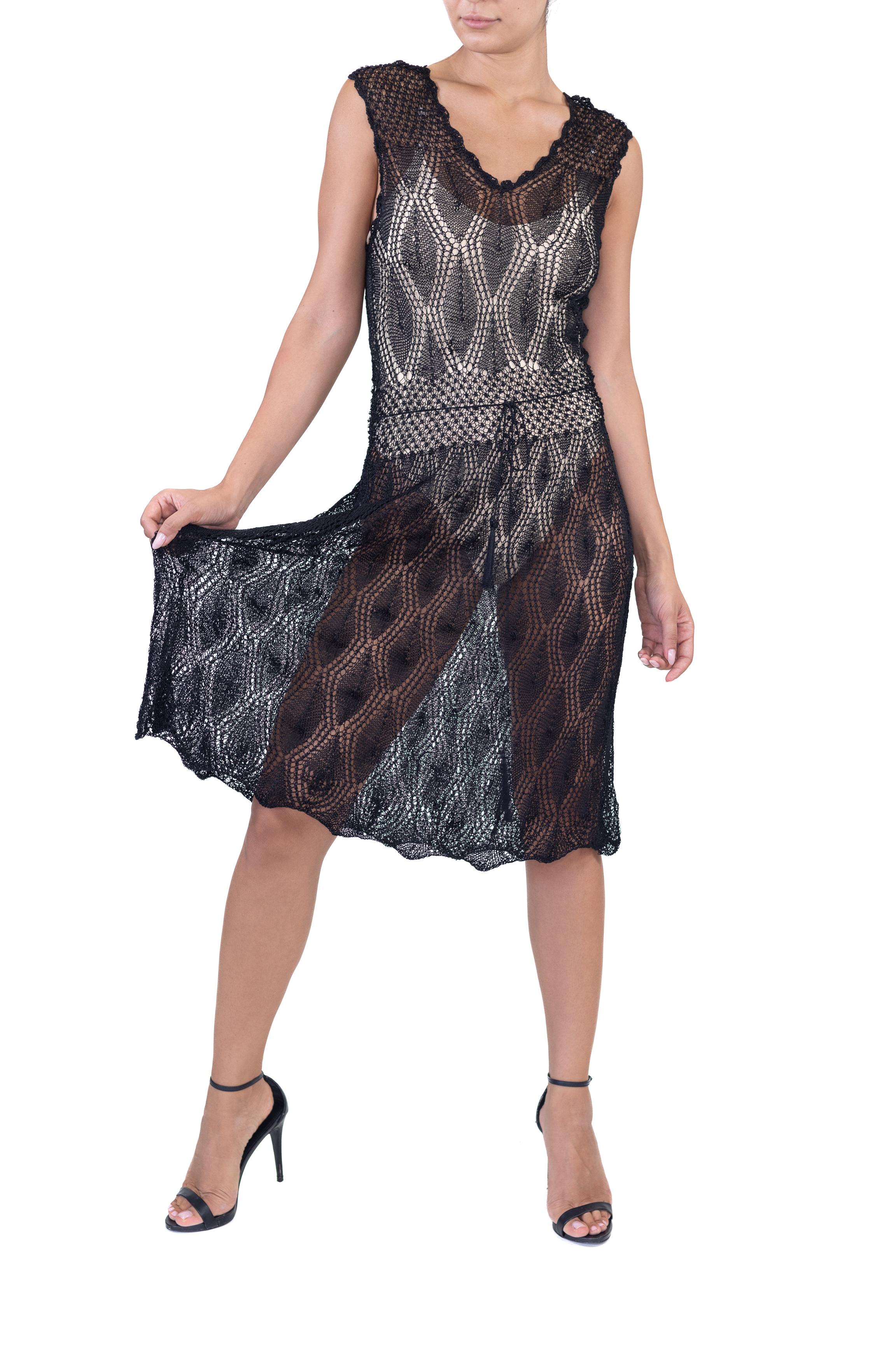 1930S Black Sheer Rayon & Silk Knit Dress For Sale 1