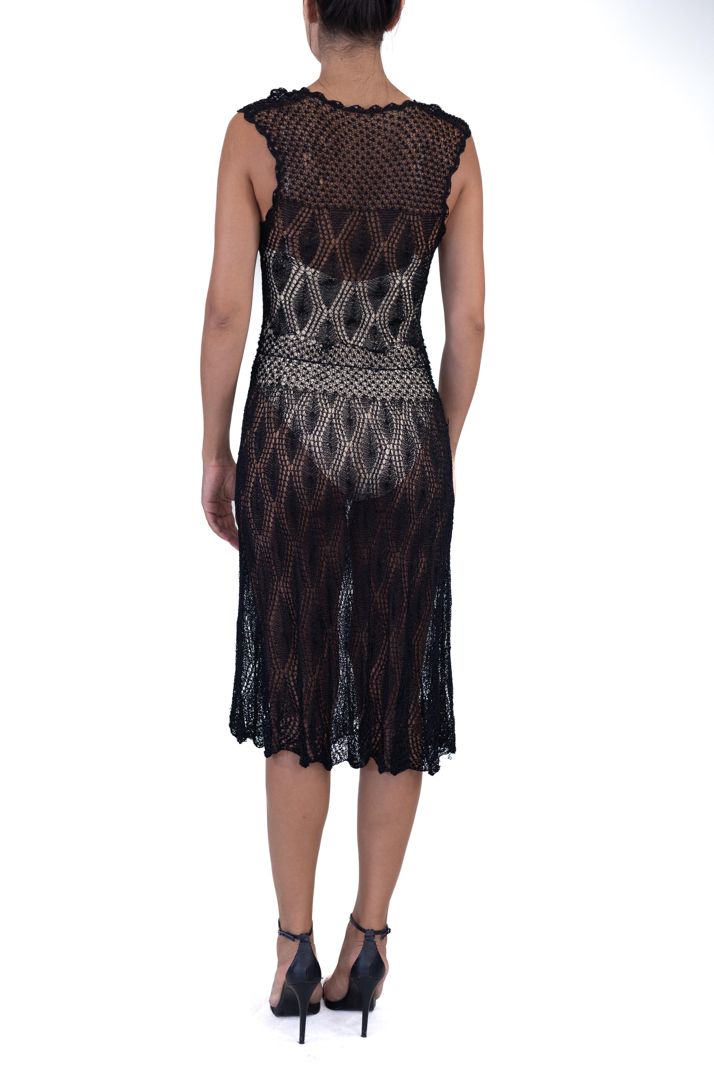 1930S Black Sheer Rayon & Silk Knit Dress For Sale 4
