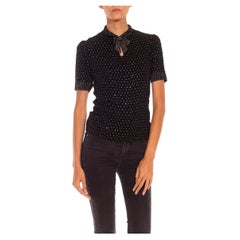 1930S Black Silk Crepe Crystal Crop Top With Bow