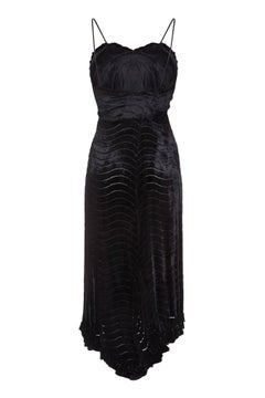 1930s Black Silk Devore Velvet Dress With Spaghetti Straps