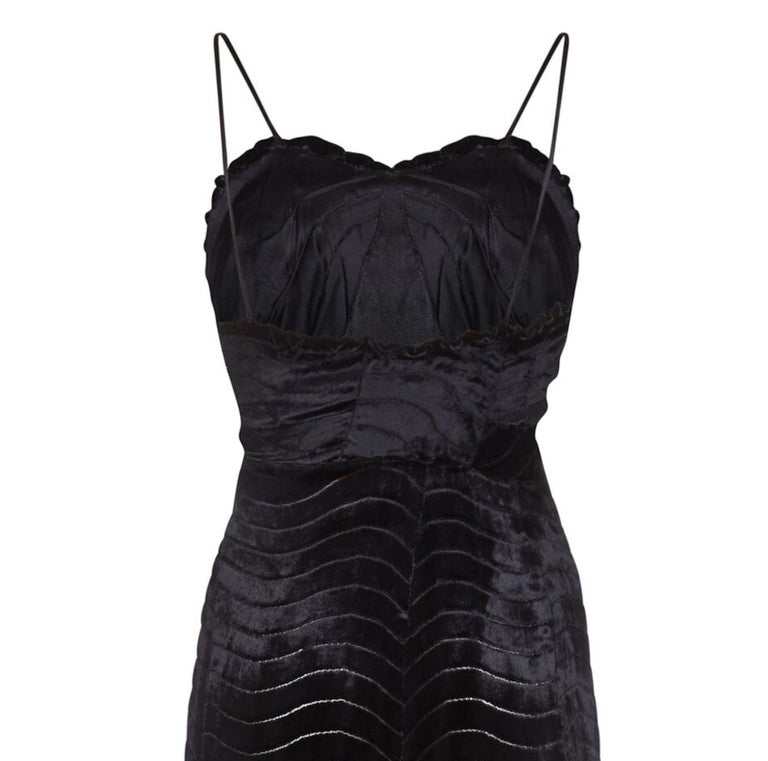 1930s Black Silk Devore Velvet Dress With Spaghetti Straps at 1stDibs